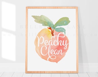 Peachy Clean - peach decor, peach wall art, peach bathroom decor, peaches decor, sweet as a peach, peachy print, hello sweet cheeks print