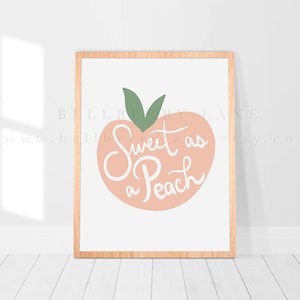 Sweet Peach, Sweet as a peach, peach quote print, minimal peach, peach nursery decor, peach wall art, peach wall decor, diy peach party art image 1