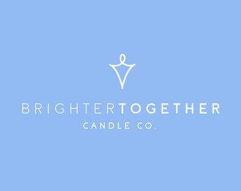May include: A light blue background with the text "BRIGHTER TOGETHER CANDLE CO." in white. A white line drawing of a person is above the text. The website address "bellberrylane.com" is at the bottom.