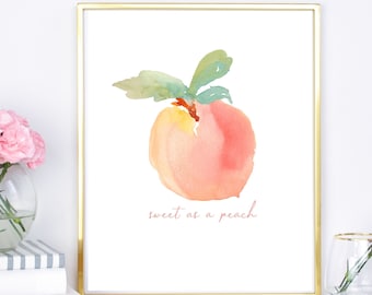 Sweet Peach Watercolor Print: Kitchen Wall Art (Digital Download)