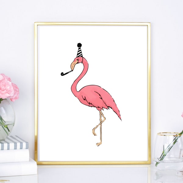 Flamingo party print, flamingo party decor, watercolor flamingo print, modern flamingo, party flamingo, flamingo birthday, pink flamingo art