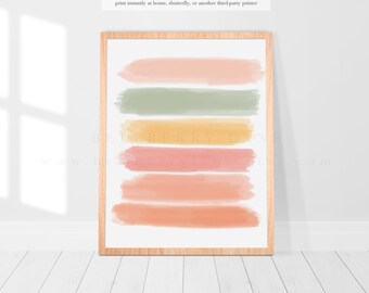 Perzik aquarel strepen kunstafdruk: modern interieur (digitale download)