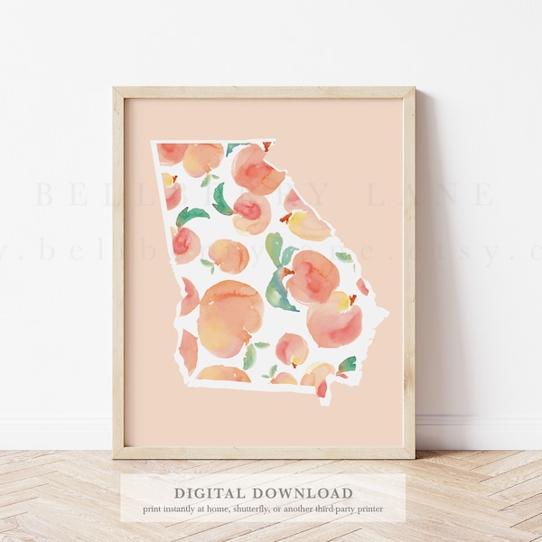 Georgia Peach decor, Sweet as a peach printable, peaches print, Georgia state peach art, peach home decor, peach decor, hello sweet cheeks