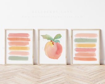 Set of 3, watercolor peach prints, Sweet as a Peach, peach nursery, Peach bathroom, Peach decor, Peach party, Peach wall art, Sweet Cheeks