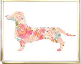Dachshund Floral Watercolor Print: Boho Nursery Decor (Digital Download)