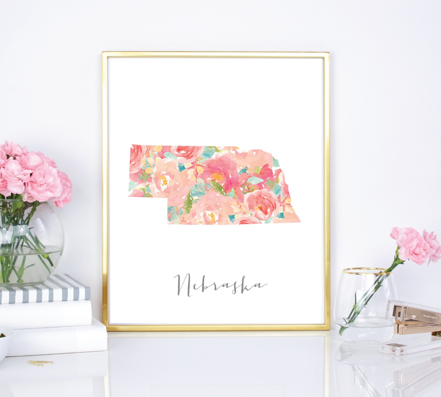 Nebraska Watercolor Flower State 16x20 State Poster 8x10 | Etsy