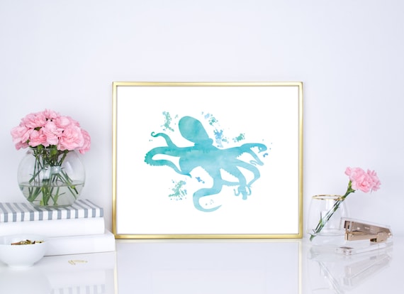 Octopus Watercolor Print 8x10 16x20 Diy Printable | Etsy