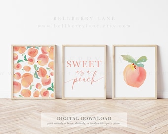 Set of 3, Sweet as a Peach printables -  Peach Bathroom, Peach prints, just peachy, sweet peach print, peach decor, peach art, peach nursery