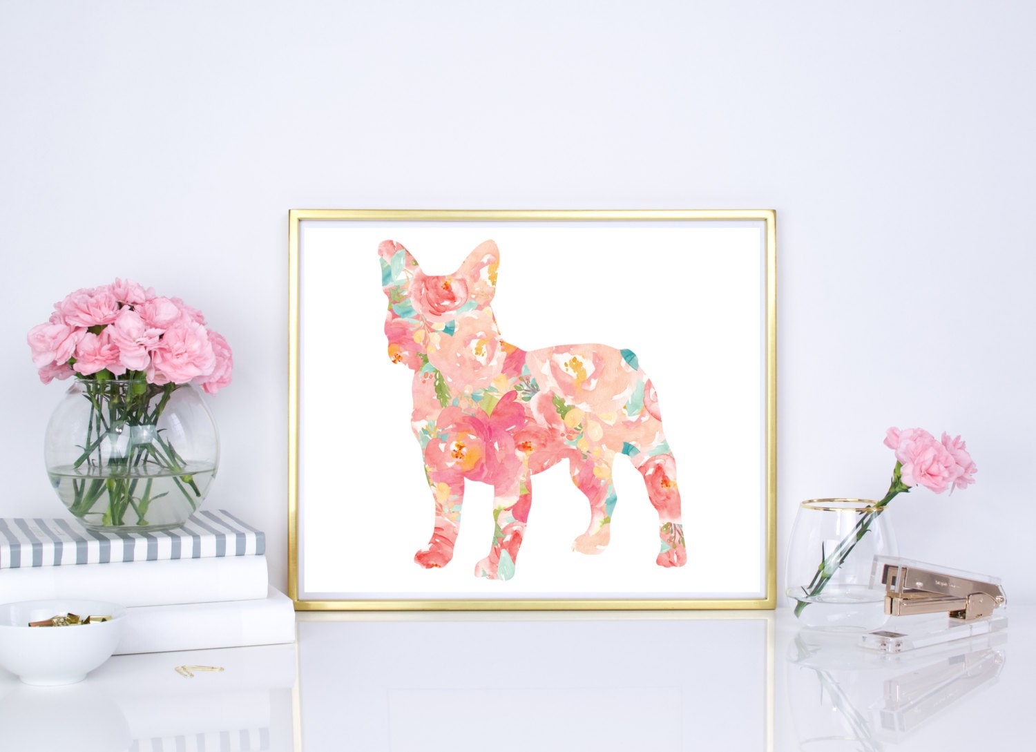 French Bulldog Watercolor Print: Floral Frenchie Art (Digital Download)