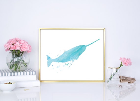 Narwhal watercolor print 8x10 16x20 diy printable | Etsy