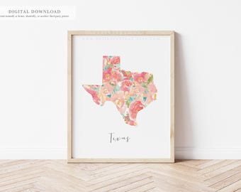 Texas State Floral Watercolor — 8x10, 16x20 Printable Gift