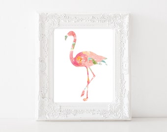 flamingo print, floral flamingo print, flamingo printable, flower flamingo print, floral flamingo art, flamingo art print, flamingo party
