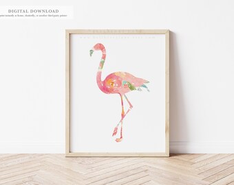 Floral Flamingo Watercolor Print: Tropical Wall Art (Digital Download)