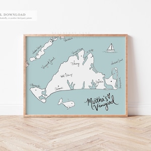 Marthas Vineyard Map Kunstdruck — 16x20 Cape Cod Dekoration & Geschenk