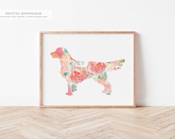 Floral Golden Retriever Watercolor Print: Dog Mom Art (Digital Download)