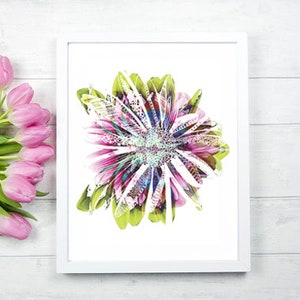Floral Illustration ~ Bathroom Print  ~ Floral Design ~ Home Decor ~ Pink Print ~ Wall Art ~ Green Leaf ~ Pastel