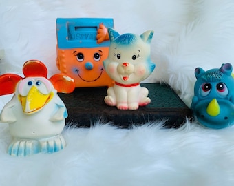 Vintage Rubber Squeak Toys - Stahlwood Toy - Rare U.S. Mailbox With Smiling Face - Stahlwood Kitty Cat -Hippo -Rooster -Choose A Favorite!