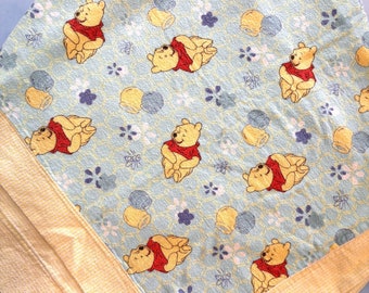 Vintage Handmade Winnie The Pooh Honey Pot Flannel Baby Blanket - 33" x 36" Childhood Favorite Blankets, Vintage Loveys, 90's Baby Blankie