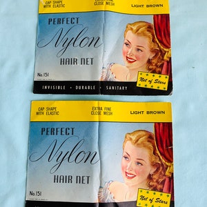 2 Vintage 1940s Nylon Hair Nets: Light Brown, &quot;Net Of The Stars&quot;
