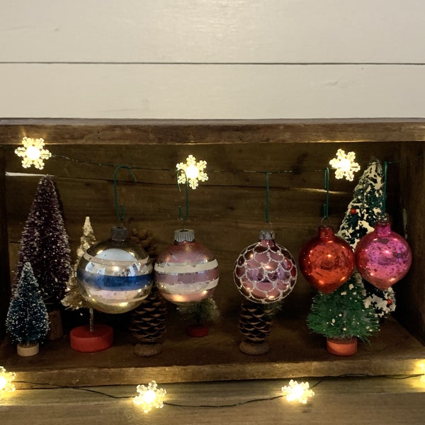 Vintage Small Mercury Glass Ornaments - Crackle Glass Ornaments, Shiny Brite, USA Christmas Ornaments, 1940's-50's Christmas -Bowl Ornaments
