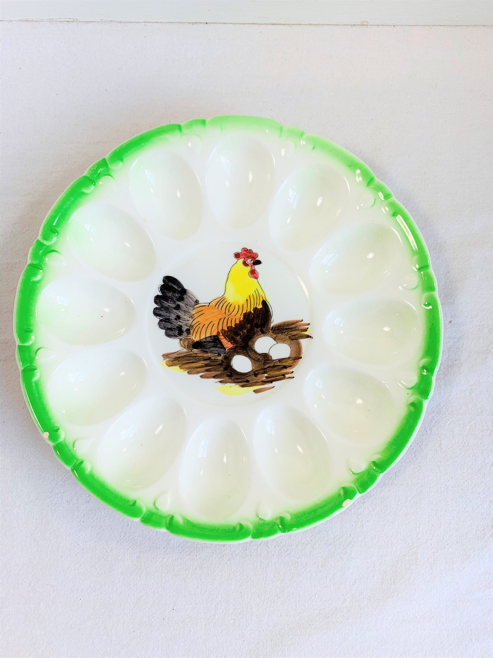 Vintage Viking Japan Deviled Egg Holder Handmade Hen With Etsy