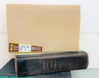 Vintage Woolworth Herald Square 5" x 8" Metal Card File Box ~ Beige ~ Industrial Metal Card File ~ Vintage Office ~ Metal Storage Box