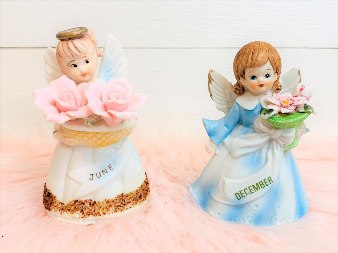 Vintage Birthday Month Ceramic Angels December and June Inarco Japan