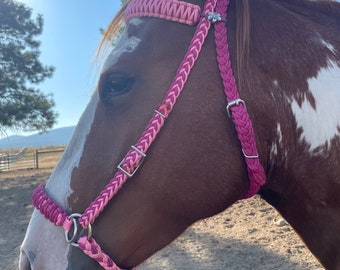 Pony Size Bitless Bridle, Horse Bridle, Pink Bridle, Flower Bridle, Gift for Her, Pony Bridle, Gift for Girl, Pink Horse Tack