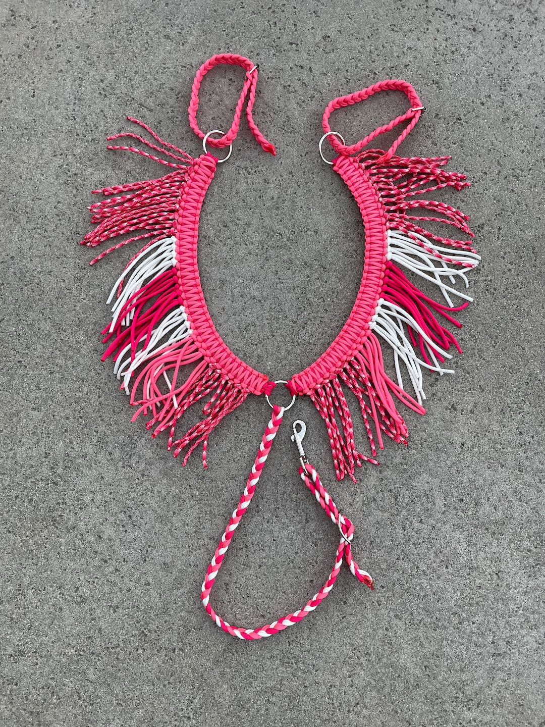 Pink and White Pony Paracord Breast Collar, Paracord Breast Collar