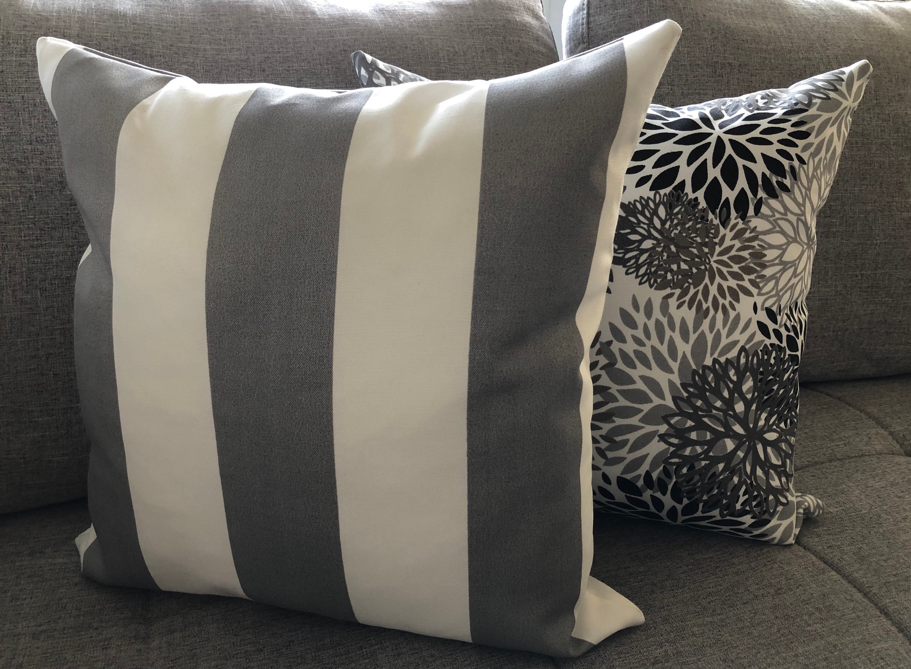 Outdoor Vertical Stripes Gray Grey White Cushion/pillow Cover Coussin/couvreoreiller Etsy Canada