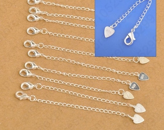 Solid 925 Sterling Silver Chain Extension with Heart Tag Lobster Clasp for Necklace  Bracelet. (1pc)