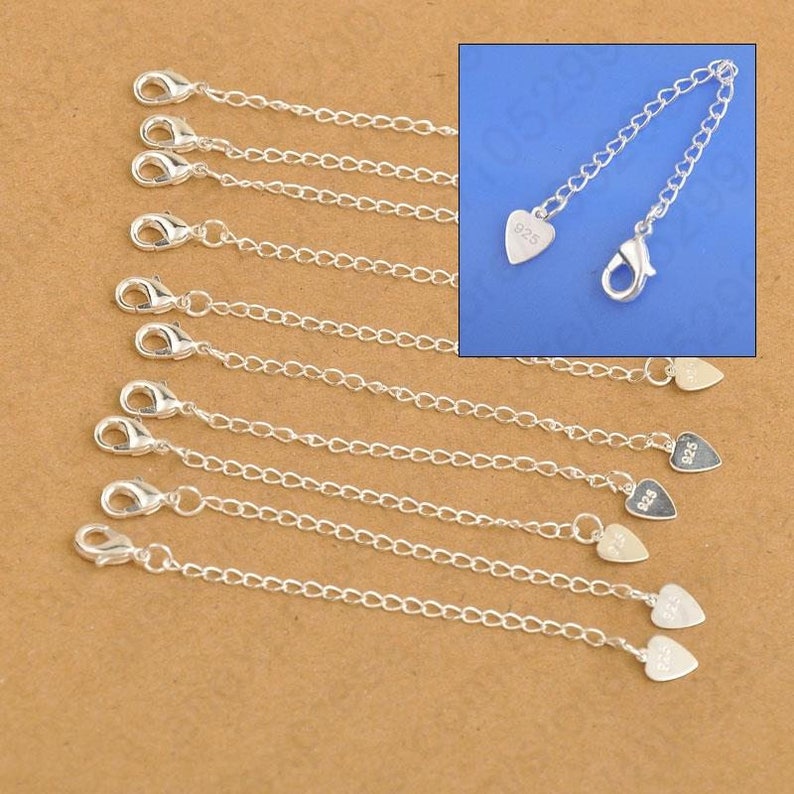 Solid 925 Sterling Silver Chain Extension with Heart Tag Lobster Clasp for Necklace Bracelet. 1pc image 1
