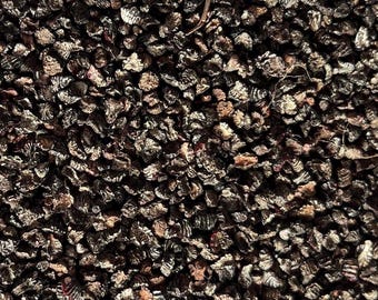 May include: Close-up of a pile of dried black currants. The currants are small and dark brown in color. They are a popular ingredient in baking and cooking.