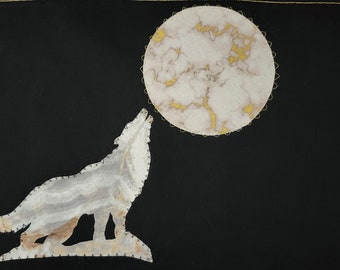 Granite Wolf Howling at a Golden Moon Table Runner