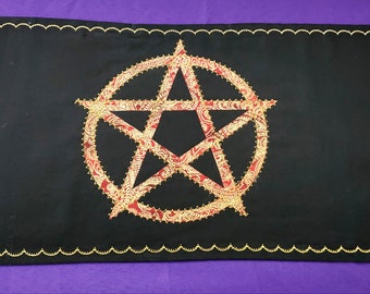 Red and Gold Brocafe Pattern Pentacle Runner