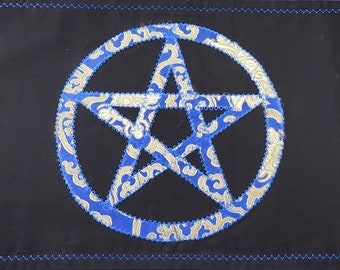 Blue and Gold Jacquard Pentacle Runner