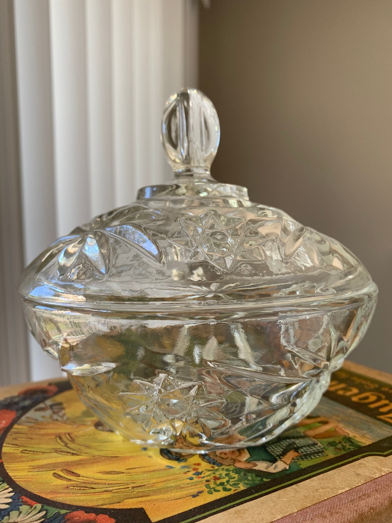 Small Vintage Crystal Clear Cut Glass Candy Dish With Lid Etsy