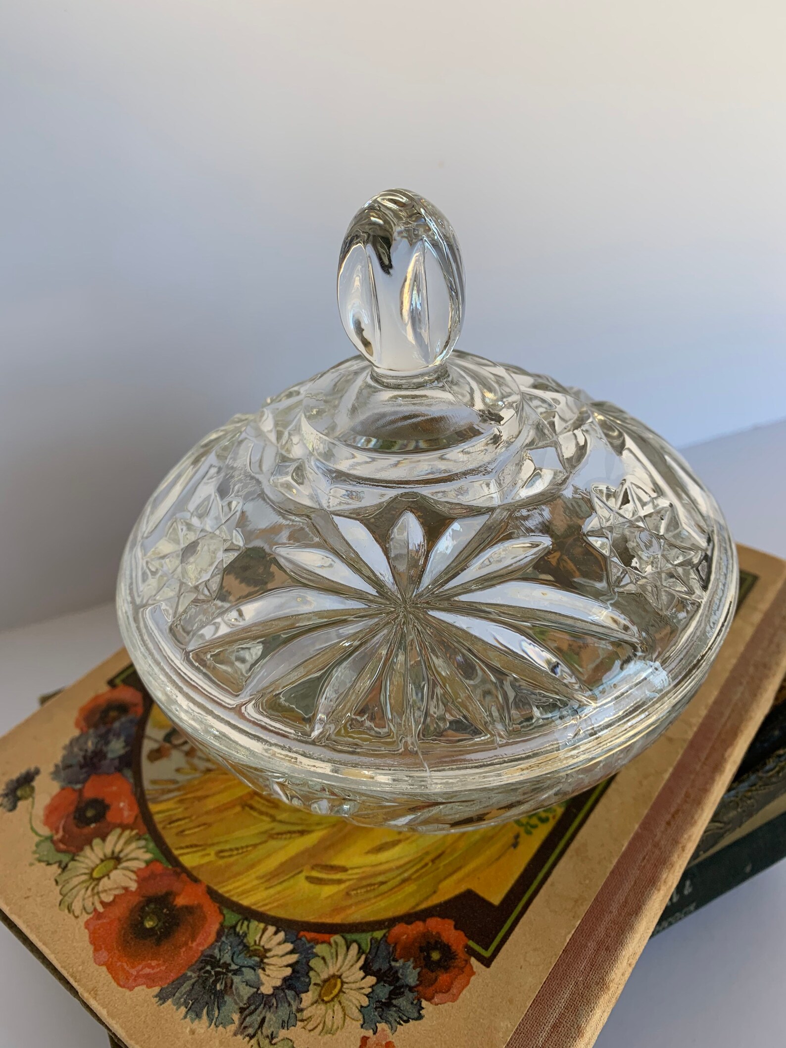 Small Vintage Crystal Clear Cut Glass Candy Dish With Lid Etsy