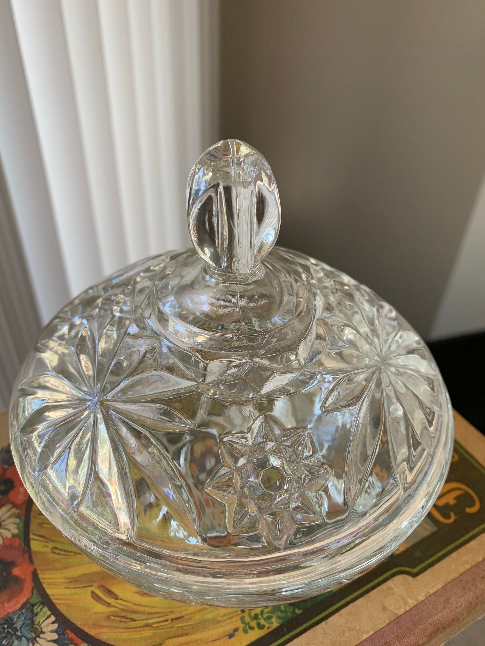 Small Vintage Crystal Clear Cut Glass Candy Dish With Lid Etsy
