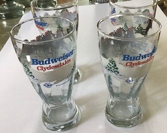Budweiser 1995 Clydesdales Christmas Beer Glass Set of 4 (15 oz ). USA
