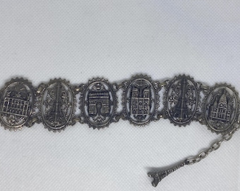 Vintage France Paris Grand Tour Travel Bracelet Silver Plated
