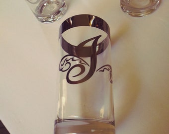 Vintage Dorothy Thorpe set of 6 Silver on Glass Monogram "J”Midcentury Madmen Highball glasses