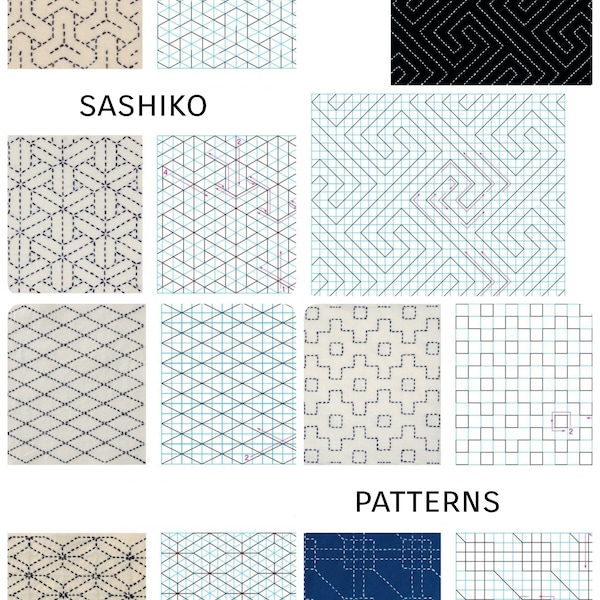 Sashiko Embroidery Japanese Patterns Set PDF instant download digital printable