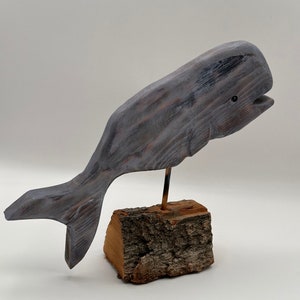 Wooden carved gray whale, Nantucket style whale, wood carved whale, whale carved in wood, folk art whale, whale art decor