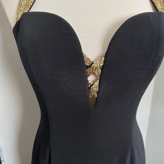 Vintage 80s Black & Gold Beaded Formal Gown - image 5