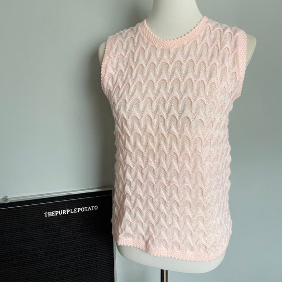 Vintage 1960’s Blush Pink Crochet Knit Sweater Tank T… Gem