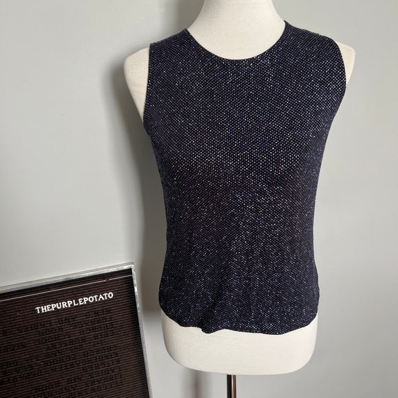 Vintage 90s/ Y2K Scooter Tops Navy Blue Sparkle S… - image 1