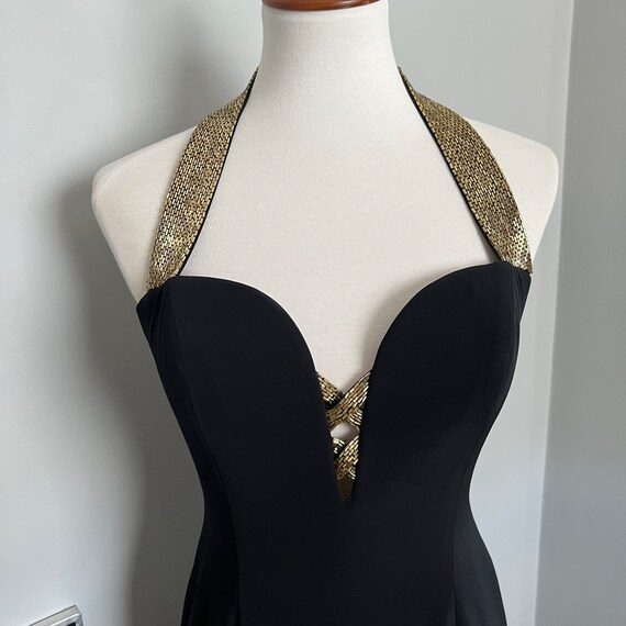 Vintage 80s Black & Gold Beaded Formal Gown - image 6