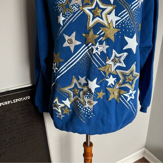 Vintage 80s/90s P.G.B. Blue & Gold Star Print Spa… - image 3