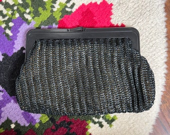 Vintage Bag World Black Wicker Clutch Purse